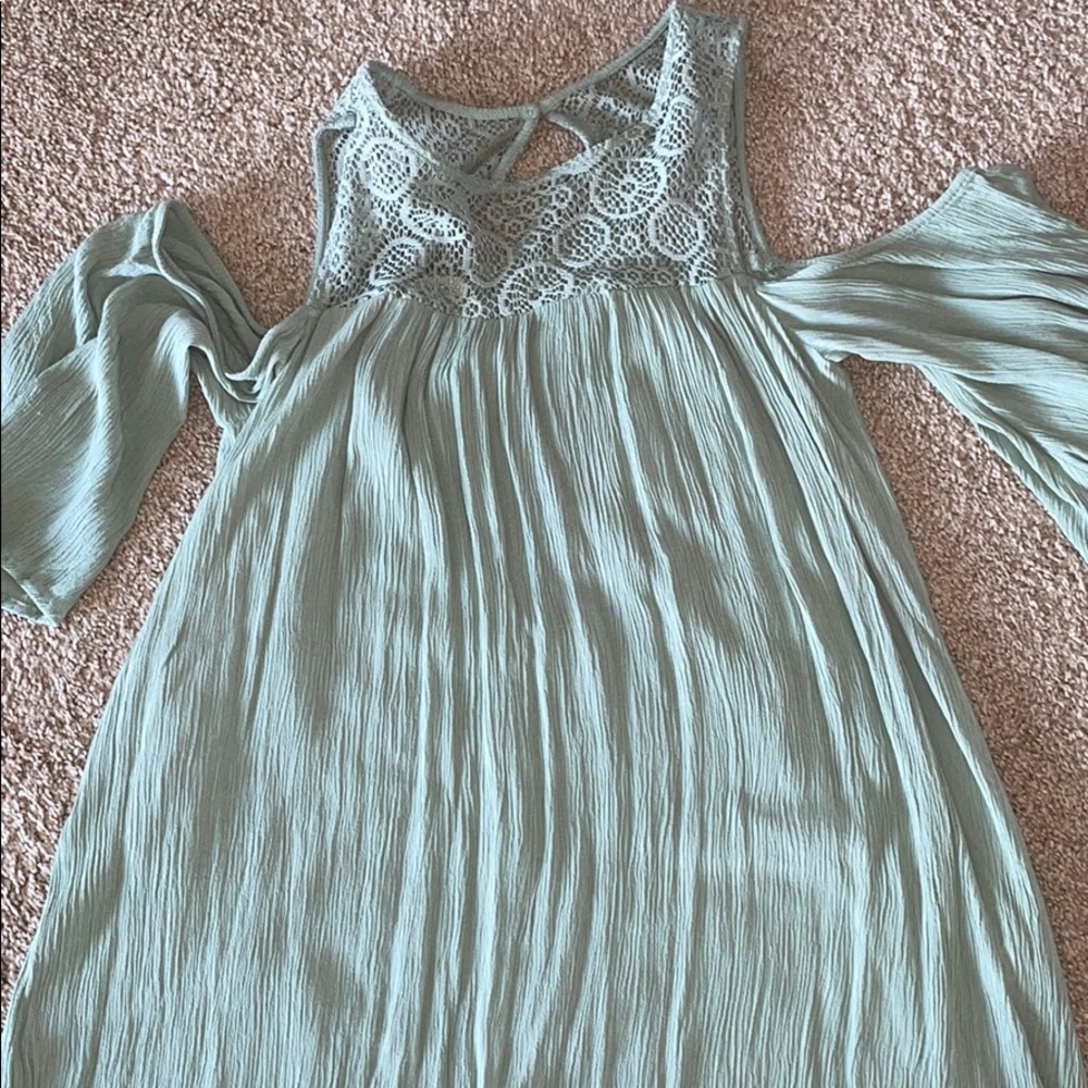 Light sage green open shoulder small dress